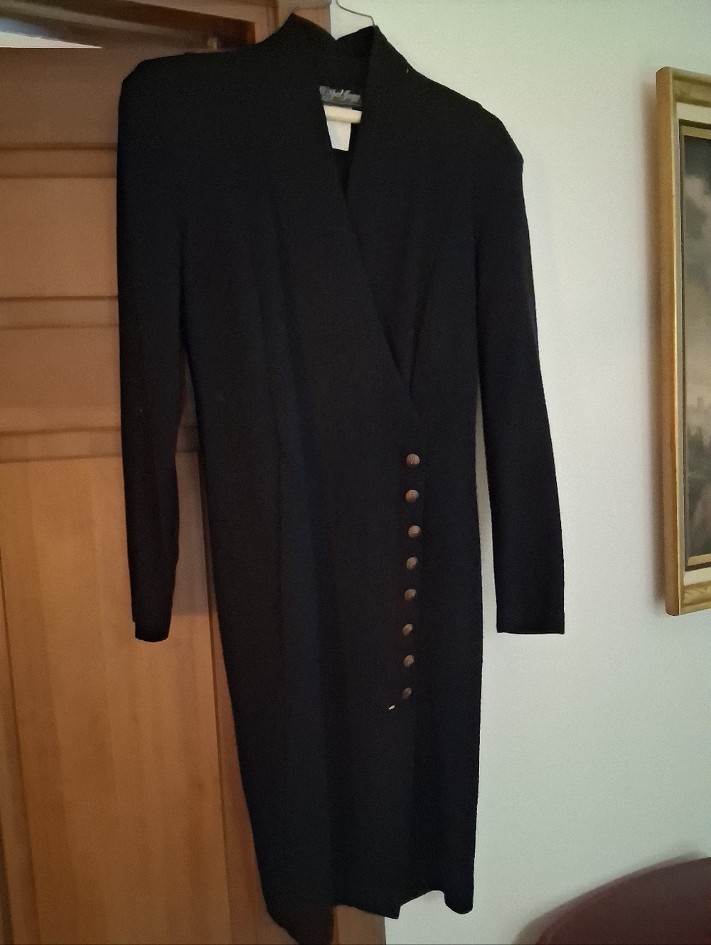 All that Jazz Black Long-Sleeve Wrap-Style Dress with Side Buttons